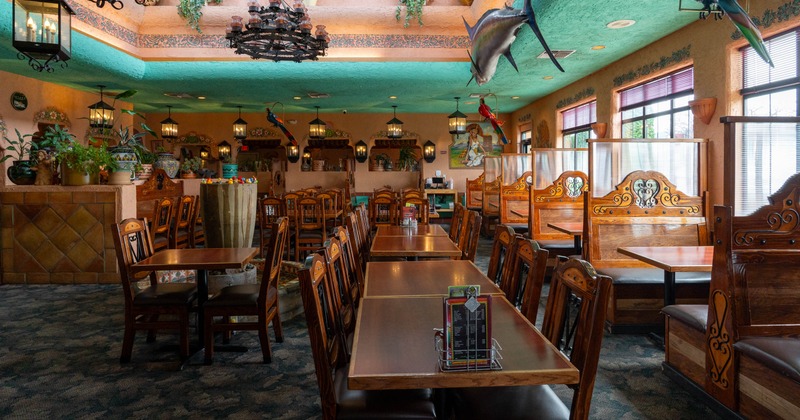 Interior, tables and chairs lined up