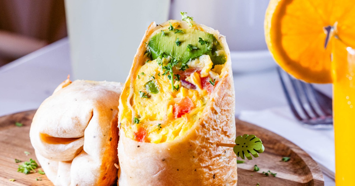 Breakfast wrap with eggs and avocado