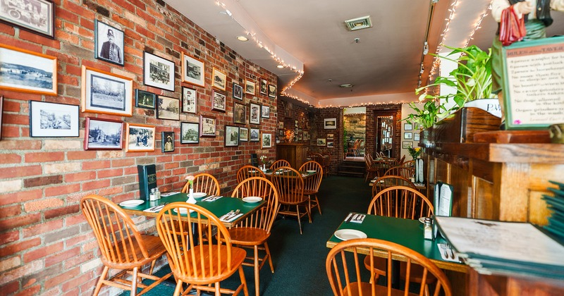 Nicely done interior dining area with set tables
