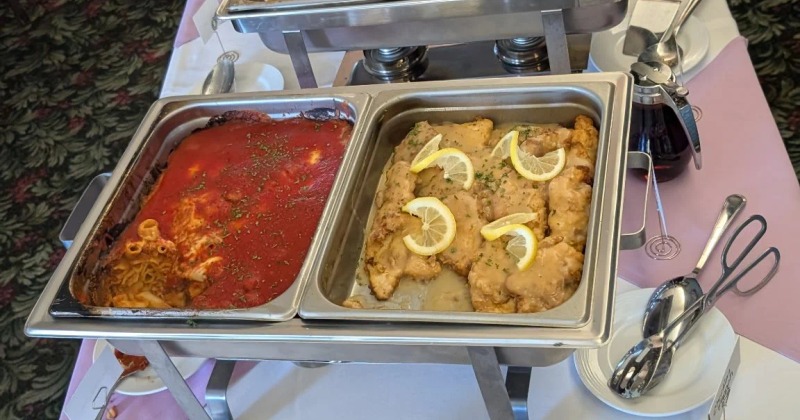 Table set with buffet-style dishes