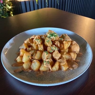 Papas Bravas/ Spicy Potatoes.