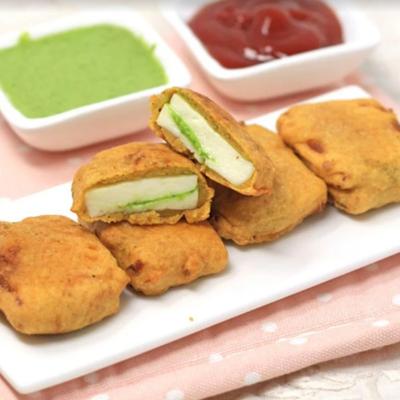 Deep fried paneer cheese.