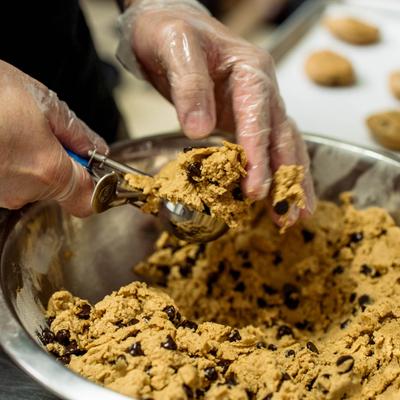 Chocolate chip cookie preparation.