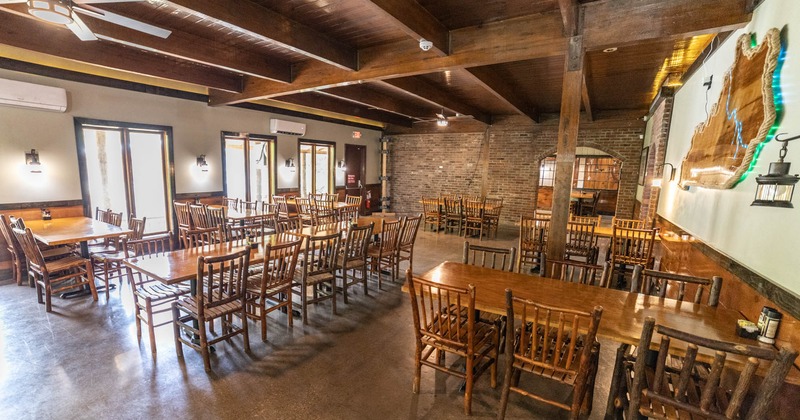 Interior, seating area with tables and chairs