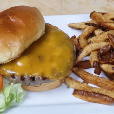 Cheeseburger and fries.