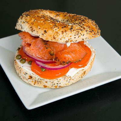 Lox and cream cheese bagel.