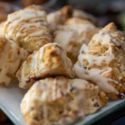 Breakfast Pastry Tray, mini scones, closeup.