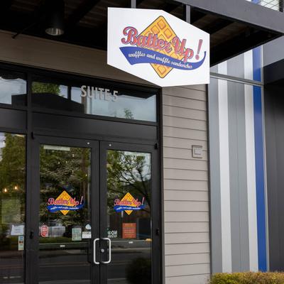 Exterior with signage.