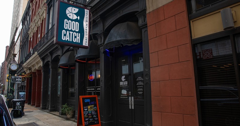 Exterior, front view to restaurant entrance