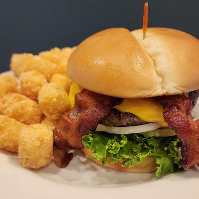 The Patriot Burger and tater tots.