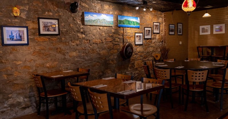 Interior, tables ready for guests