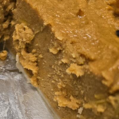 Homemade sweet potato pie slice.