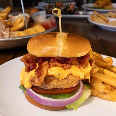 Fried chicken sandwich and fries.