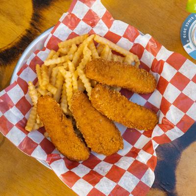 Chicken Tenders  served with crinkle-cut fries.
