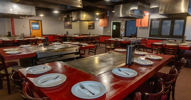 Dining area with set tables