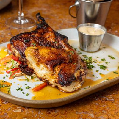 Roasted half chicken.