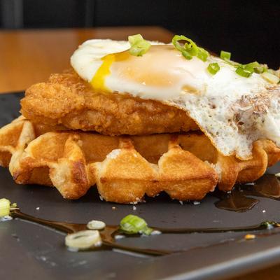 Egg, chicken, and waffle.