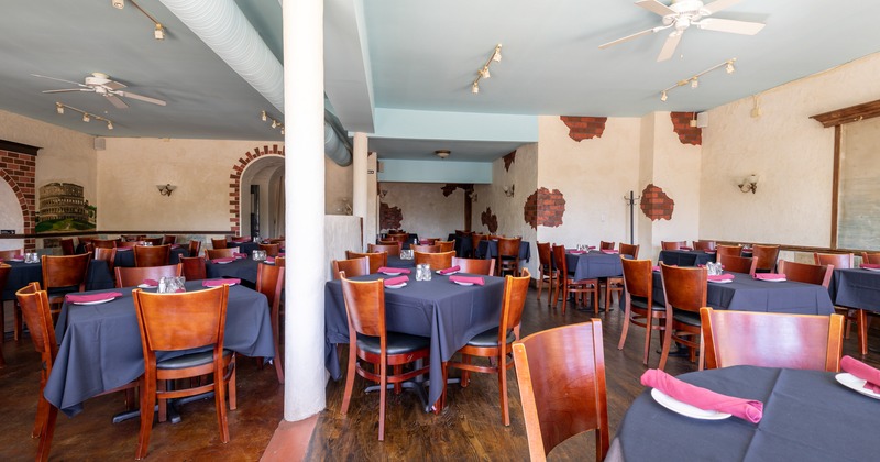 Interior, a dining area set for an event