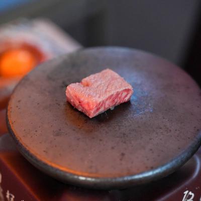 Wagyu beef slice, on a hot stone grill