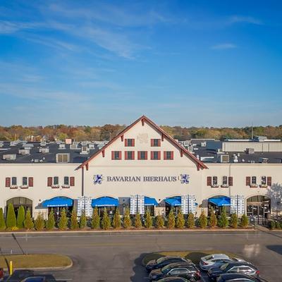 Exterior, Bavarian Bierhaus and parking lot.