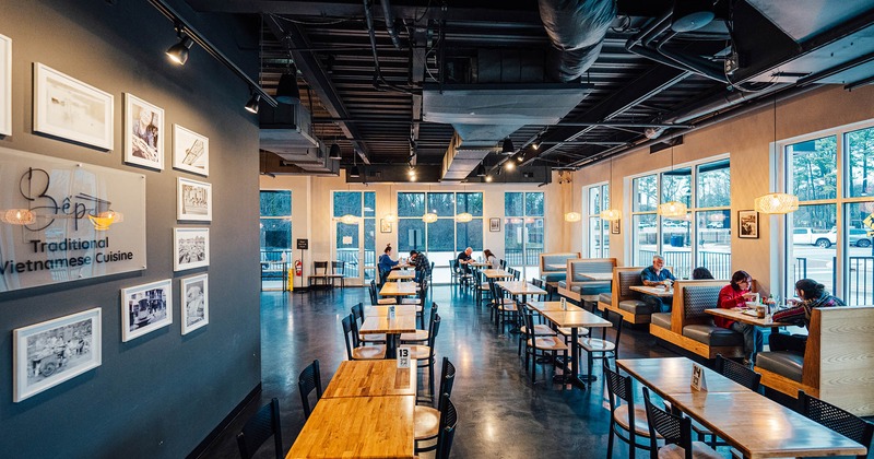 Interior, seating area, tables and chairs