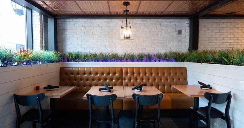 Interior, banquette seating, tables and chairs