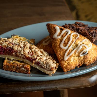 A plate with a mix of baked pastry.