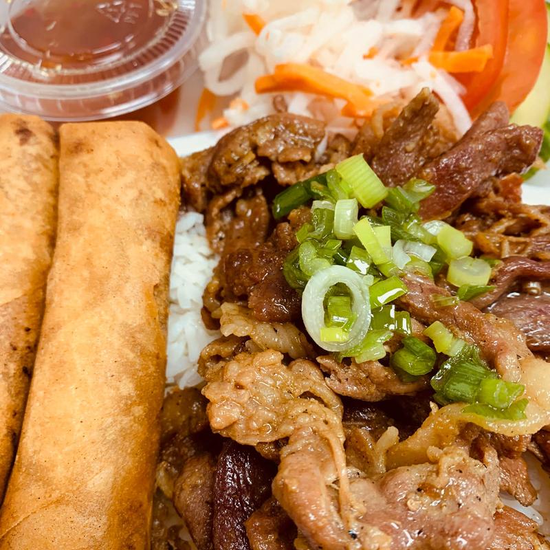 Rice with Grilled Pork & Egg Rolls photo