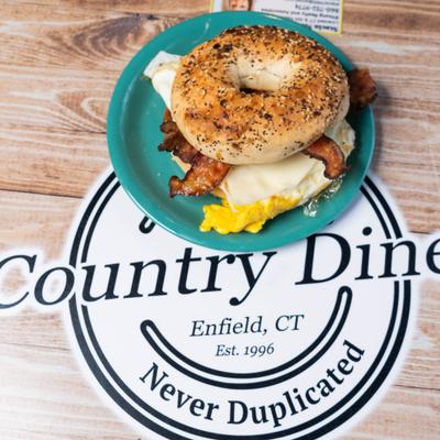 Breakfast bagel sandwich.