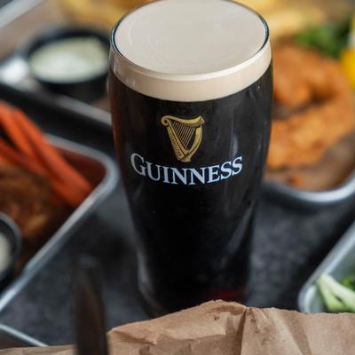 Glass of Guinness beer.