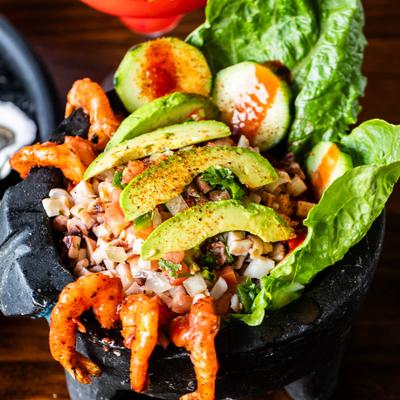 Seafood molcajete.