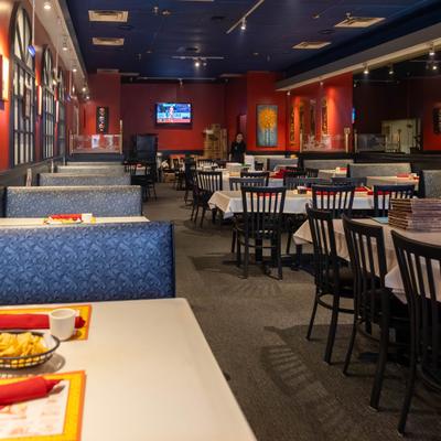 Large dining area filled with tables and chairs.