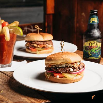 Burgers served with beverages