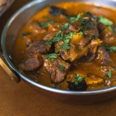 Indian goat curry, close-up.