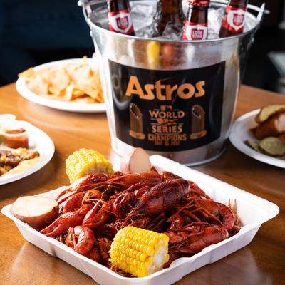 Different dish types with beer bucket on the table