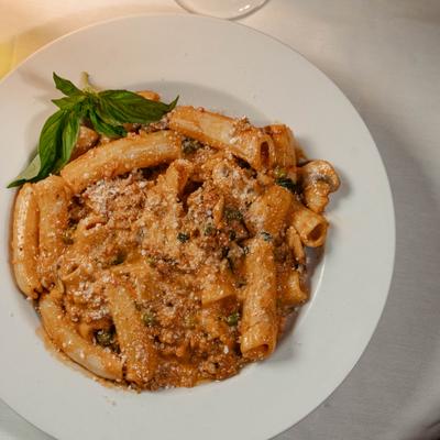 Orecchiette pasta dish, top view.