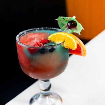 A served cocktail, closeup.