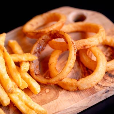 Onion rings and fries.