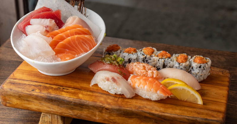 Assorted sashimi and sushi rolls