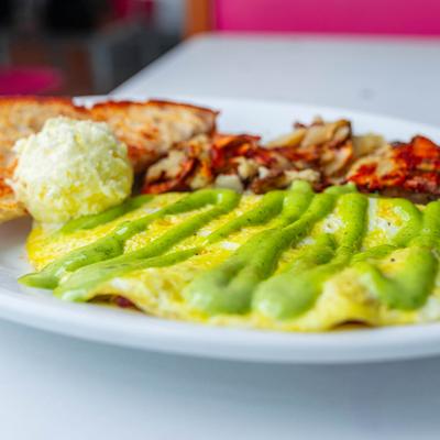 Omelet, close-up view.