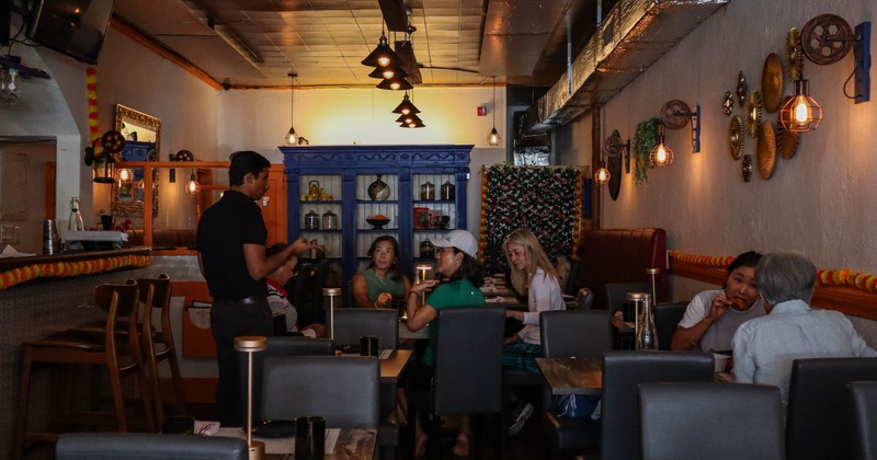 Diner area, tables, chairs, booths