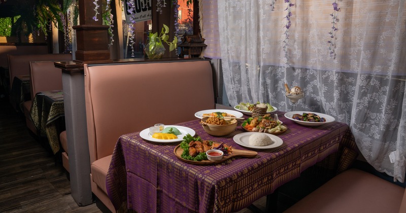 Diner table, assorted dishes