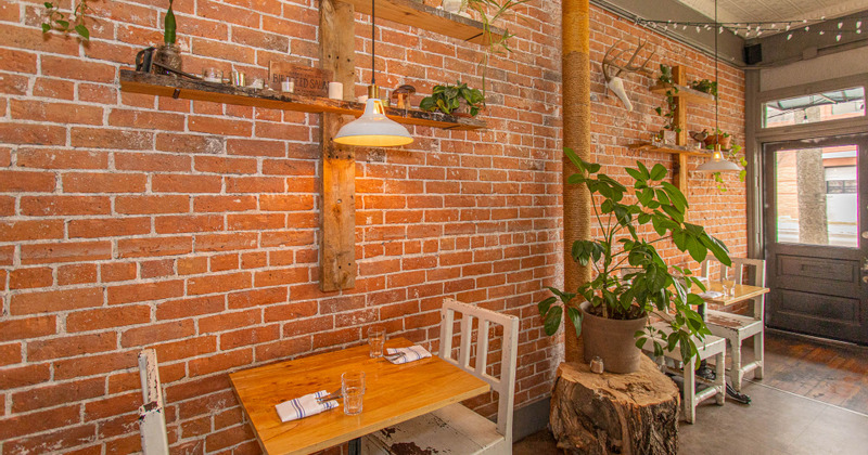 Interior, tables and chairs, wall decoration
