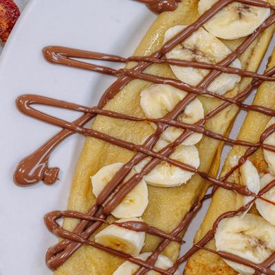 Nutella crepe plate, close up.