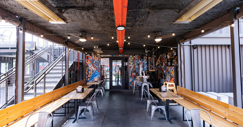 Interior, tables lined up