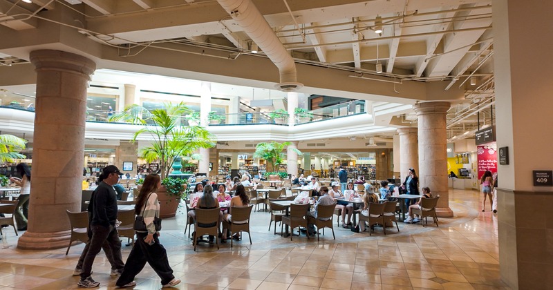 Spacious seating area full of guests