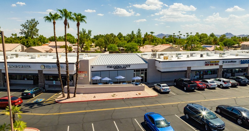 Exterior, aerial view, parking lot