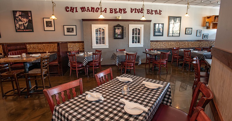 Interior, dinning area, tables and chairs ready for guests