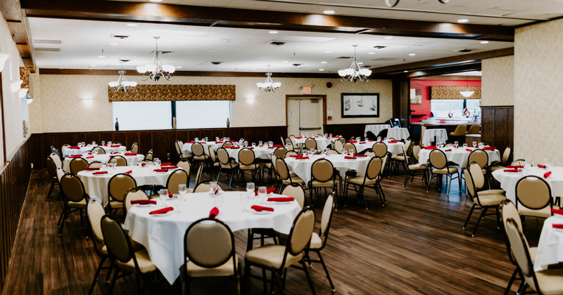 Interior, set dining tables ready for guests