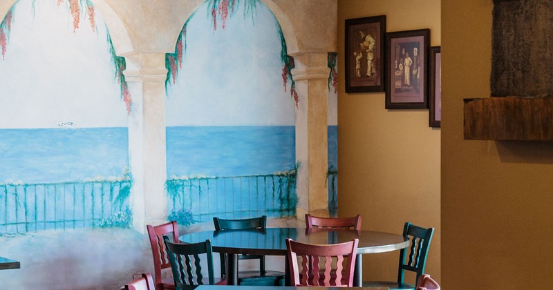 Interior, dining table, wall mural